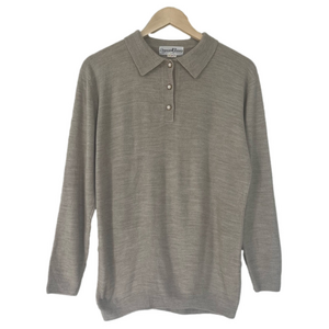 Light Beige Collared Pullover Polo Sweater Vintage 80’s Pearl Buttons Acrylic M